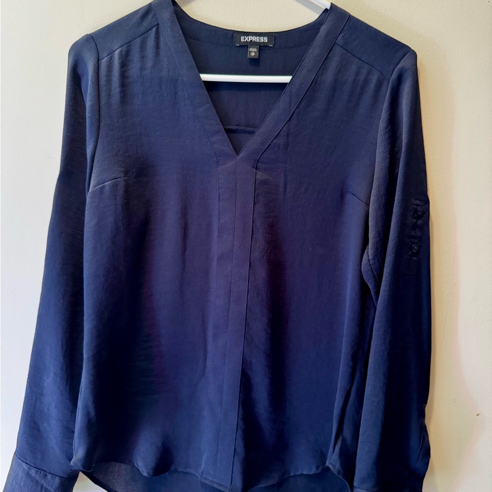 Express Women's Navy V-Neck Top